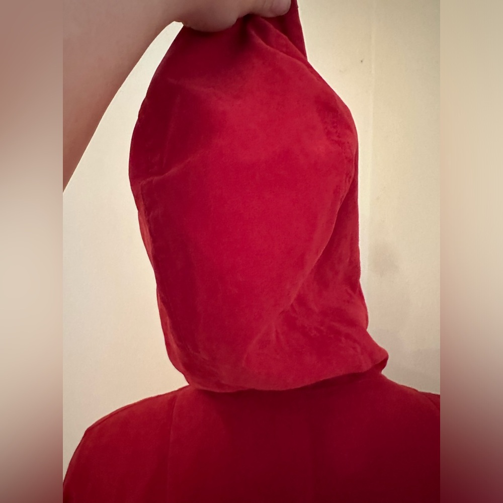 London Fog Red Double Breast Trench Coat. Black Velvet Accents With Tie. Sz 12 - Picture 12 of 13